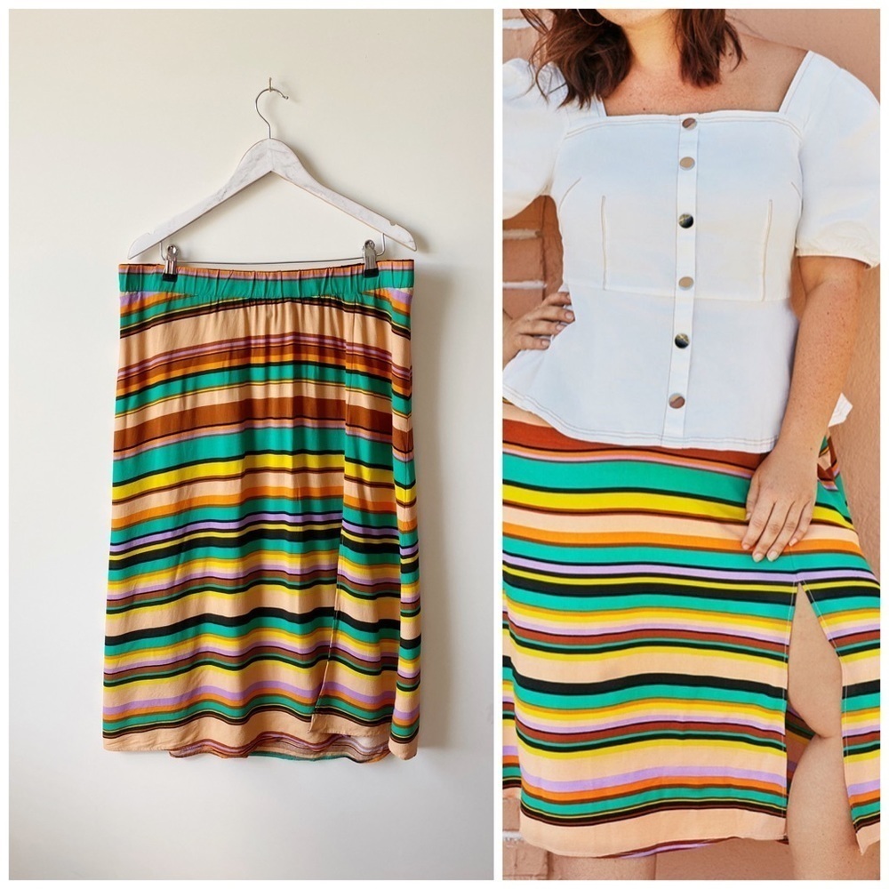 ELOQUII Tan Green Striped Skirt! Women’s 16